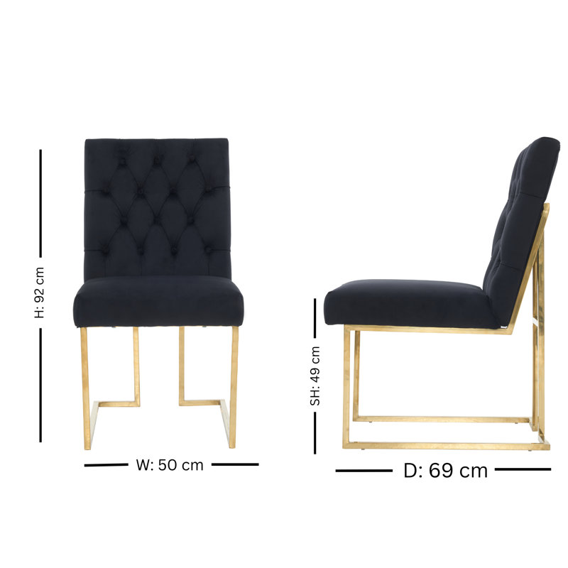 Luxury Tufted Velvet Dining Chair With Gold Frame, Black