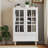 Minimalist White Buffet Cabinet with Double Glass Doors and Drawer, Modern Wooden Storage Sideboard Cupboard