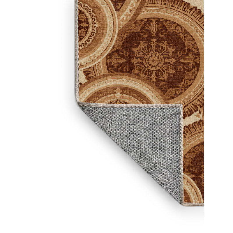 Machine Washable Paxton Bronze Medal Traditional Oriental Rug in Brown – Beige Binding, 2x4