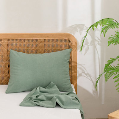 BESTOUCH 100% Washed Cotton Pillowcase Linen Feel Soft Breathable