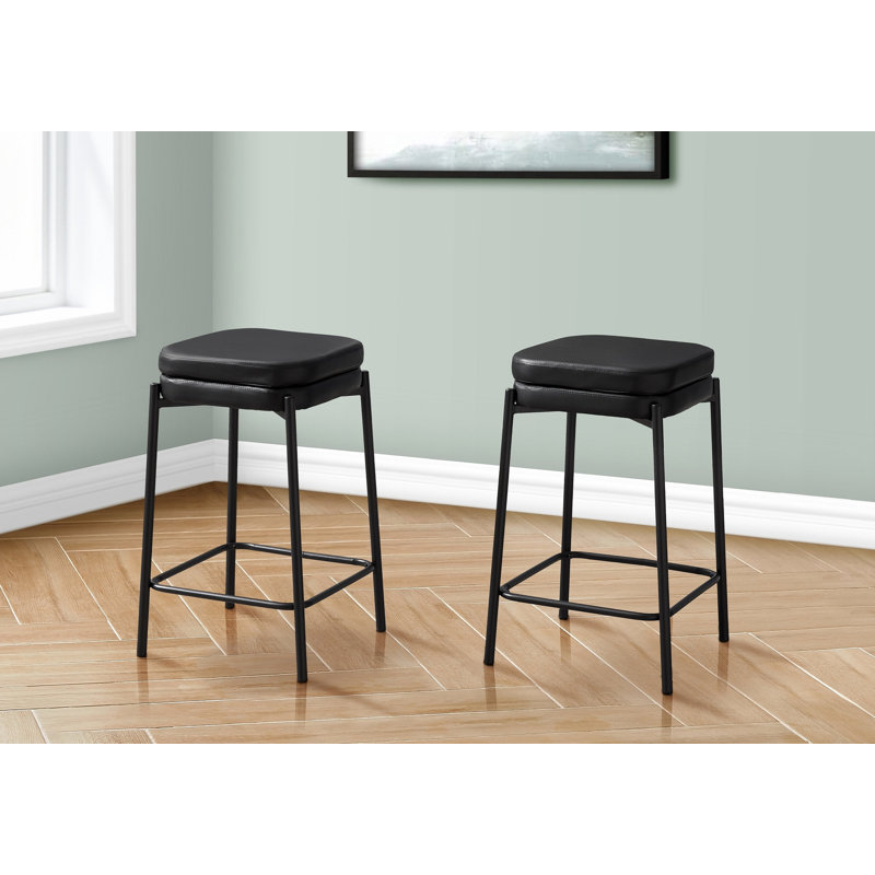 Tabouret de bar, hauteur de comptoir, ensemble de 2, cuisine, aspect cuir noir, métal noir, contemporain, moderne