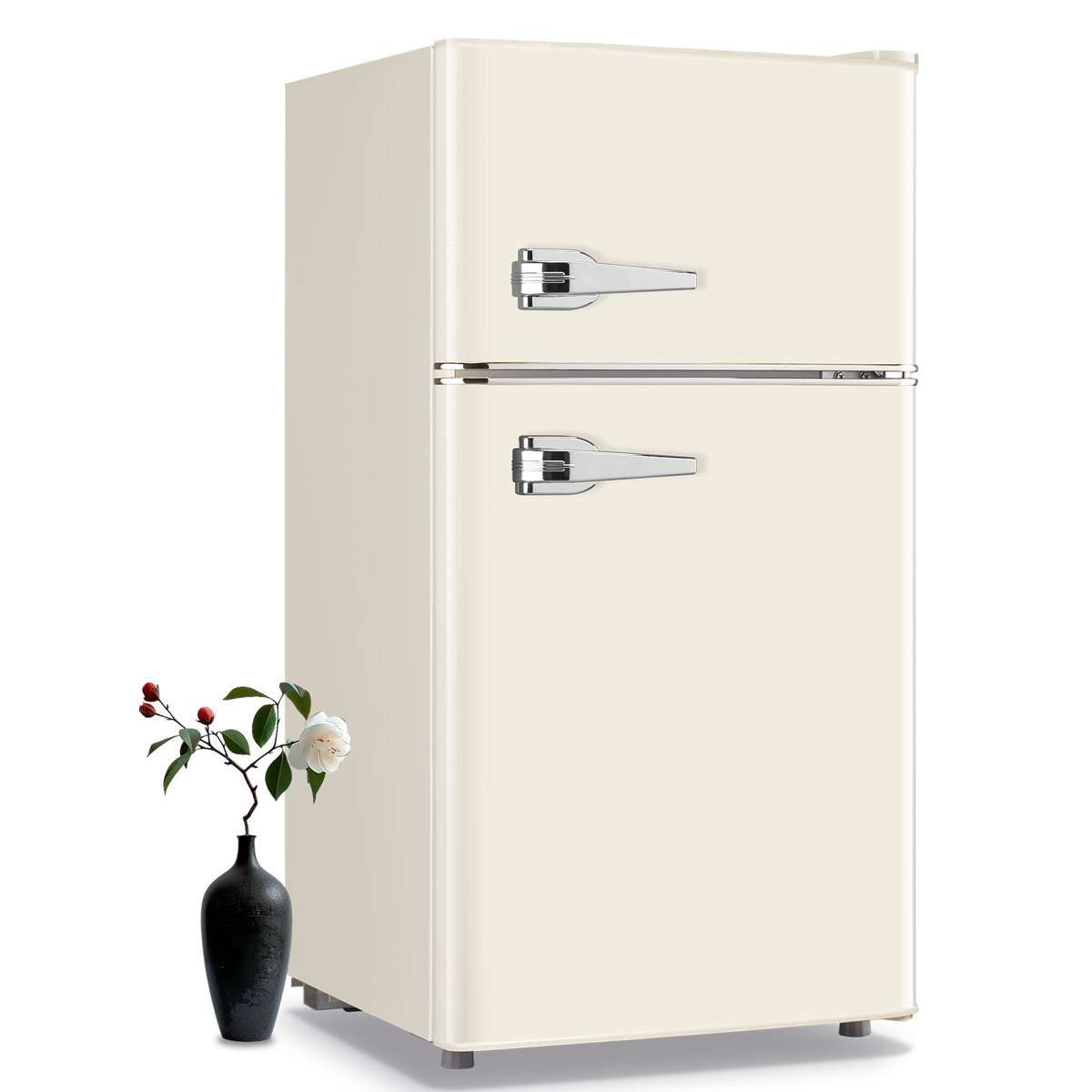 3.5 Cu.ft Mini Fridge 2 Door Compact Refrigerator With Freezer, Small Retro Refrigerator With 7 Adjustable Temperature Control, 2 Removable Glass Shel — FIN-0016983 | Fridge.com