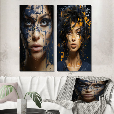 Woman Typo Navy Narratives - Woman Wall Art Prints Set Of 2