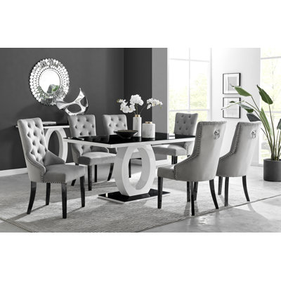 Scottsmoor Halo Dining Table Set in Modern High Gloss with 6 Luxury Velvet Dining Chairs