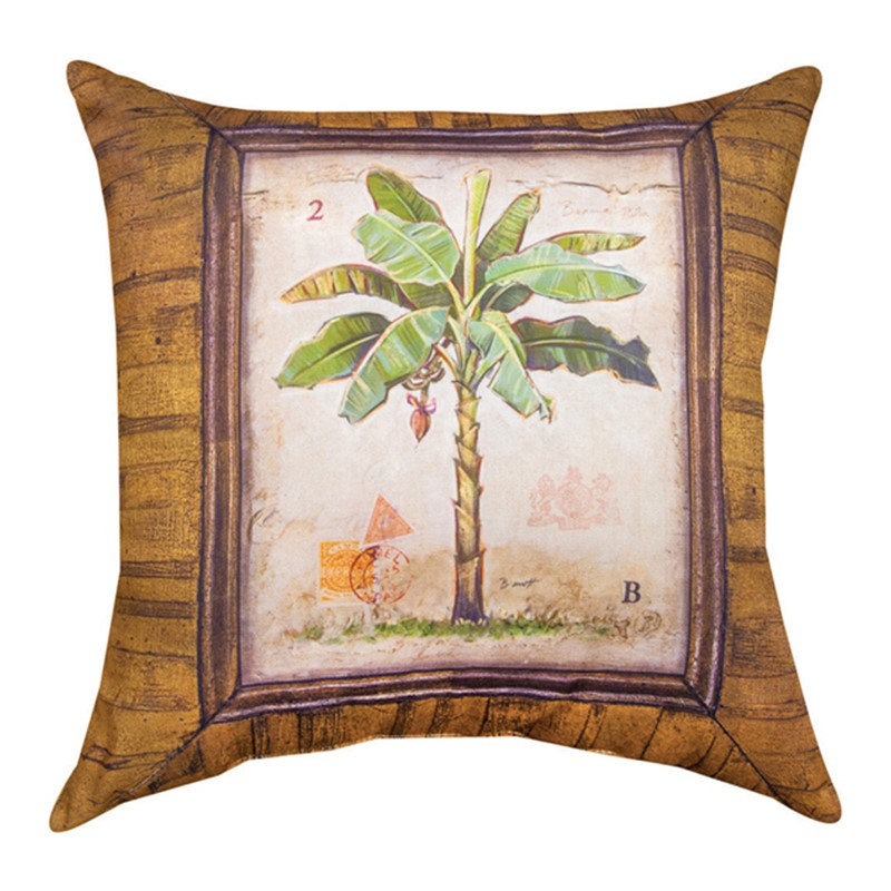 Coussin Climaweave brun Palm Trees 18 x 18 pouces pour intérieur/extérieur, fabriqué par Manual Woodworkers & Weavers.