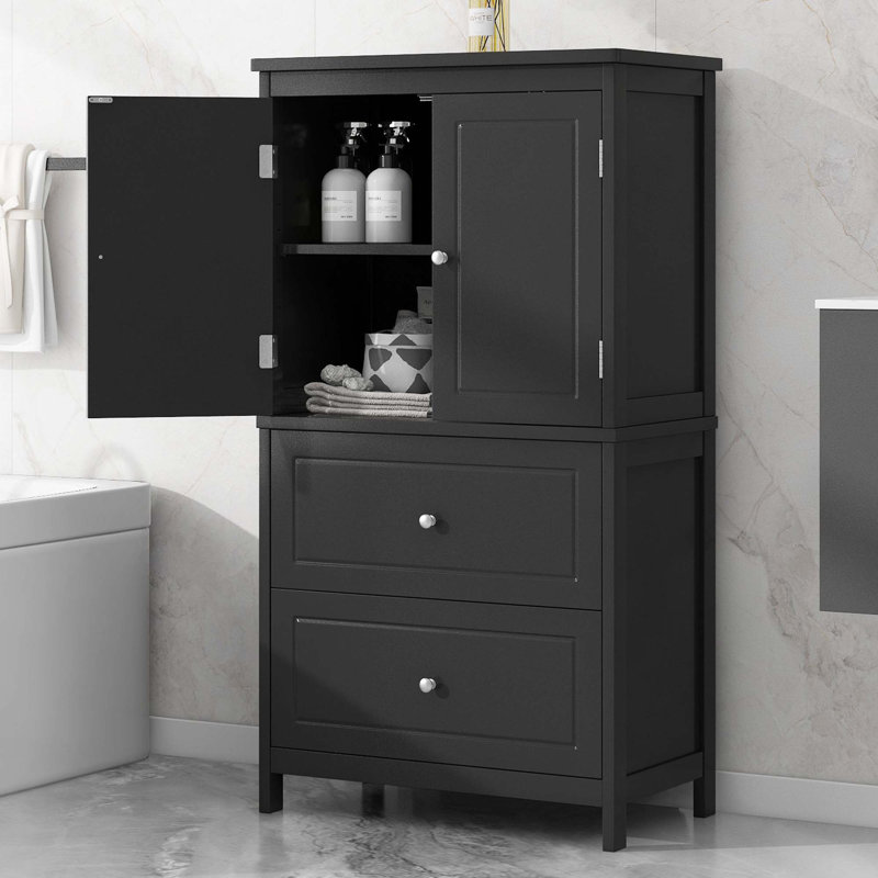 Armoire de rangement pour salle de bain avec tablette réglable, Noir