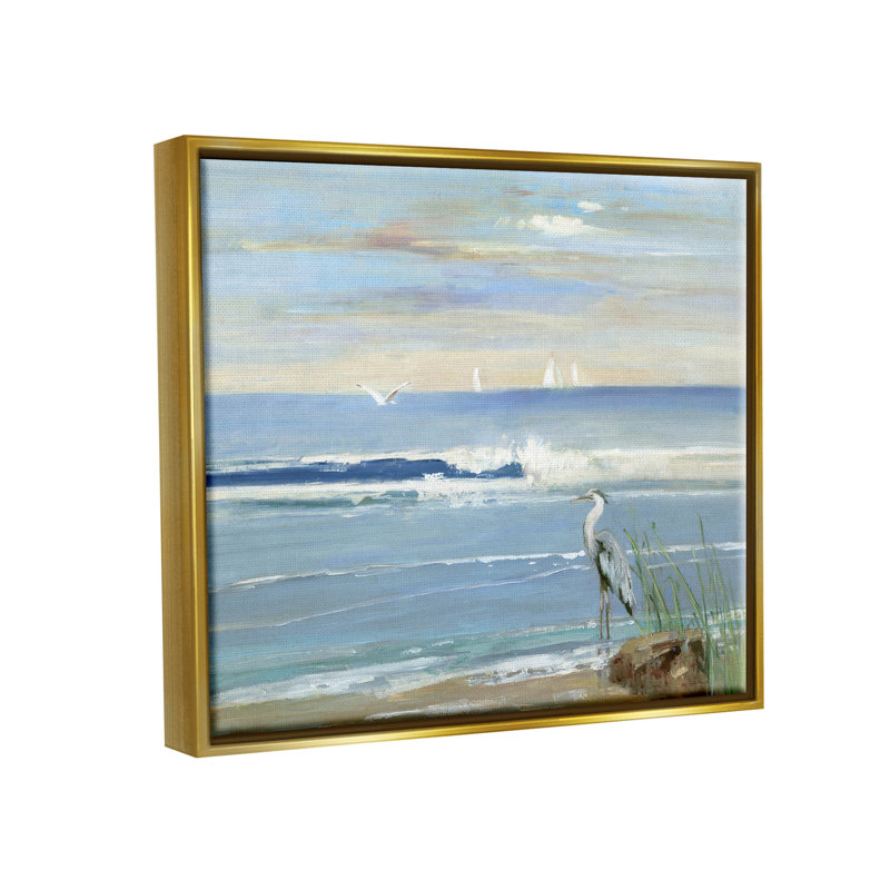 Héron éclaboussant les vagues de la plage, estampe numérique par Sally Swatland, H 25 po x l 31 po x P 1,7 po