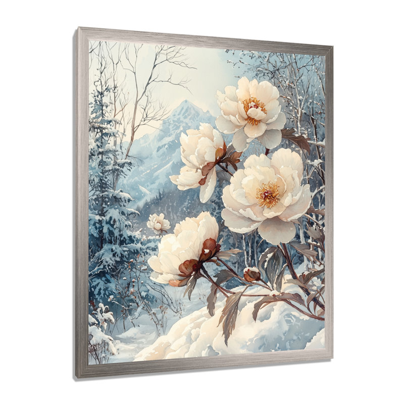 Berkley - Floral Wall Art Living Room, H 32 po x l 24 po, Picture Framed, Argent argent