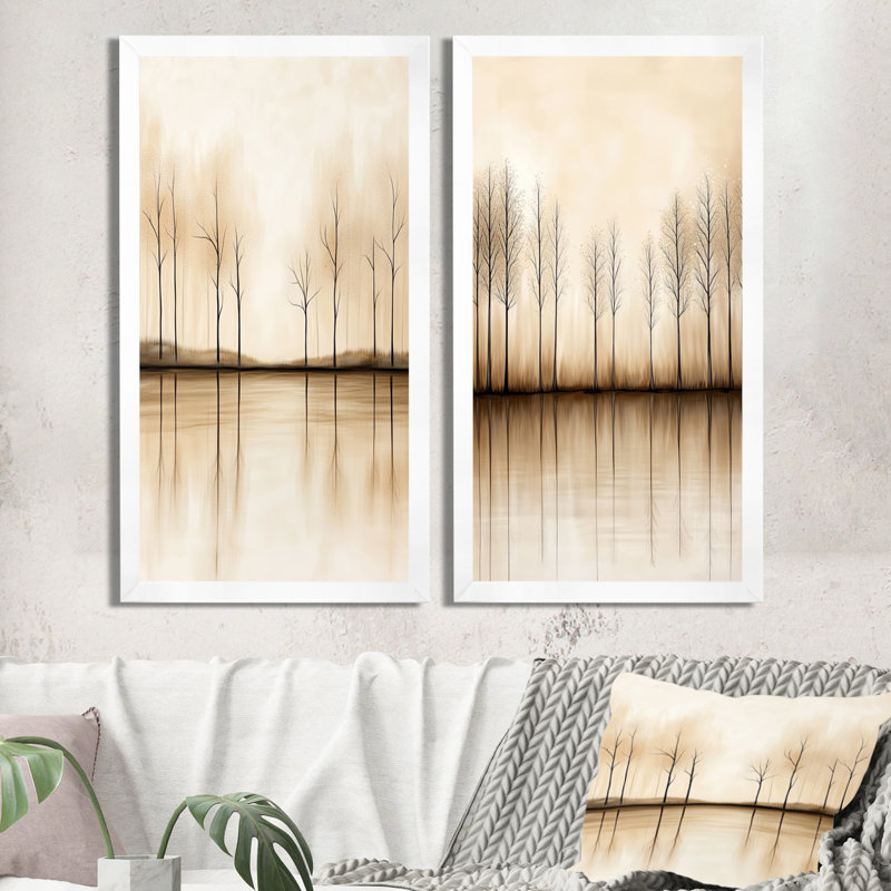 «Lake Reflection», art mural forêt d'automne, 2 pièces, forêt d'automne réfléchie sur un lac calme, H 32 po x l 32 po
