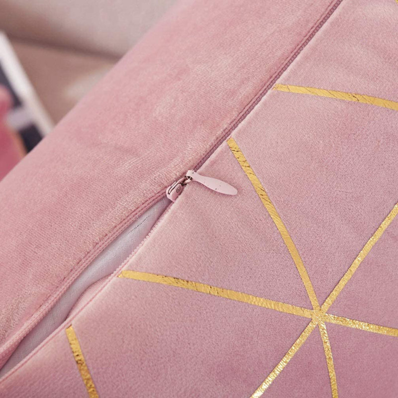 Soft Geometric Gold Printed Square Throw Pillow Cover, Pink Geometric, 24"H x 24"W