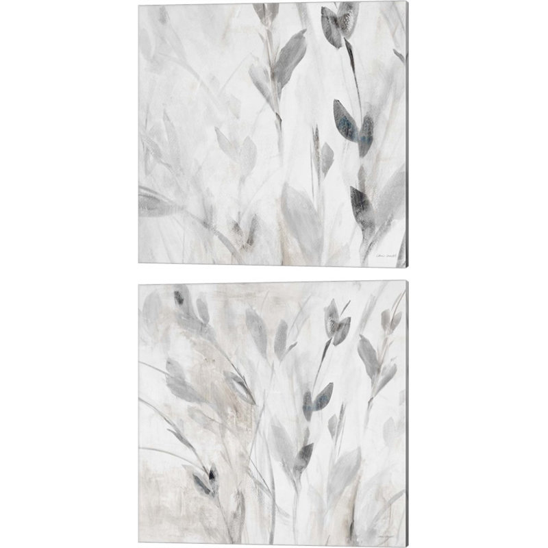 «Grey Misty Leaves Square» par Lanie Loreth, art sur toile (ensemble de 2)