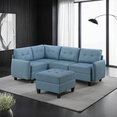 Hultgren 86" Modern & Contemporary 5-Piece Sectional Sofa - Textured Upholstery Sectional Sofa, Hidden Storage, Ottoman