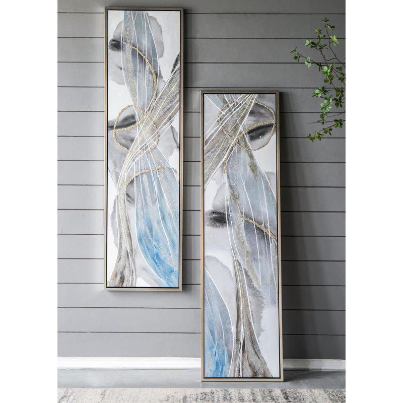 De 2 décorations allongées abstraites, 20 po x 71 po, peintures à l'huile, multicolore pour le bureau à domicile