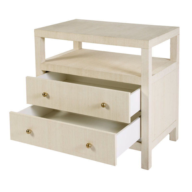 28 po Celine W - table de chevet 2 tiroirs avec tablette, beige, Beige