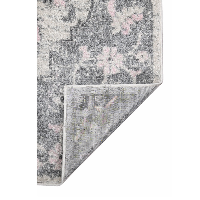 Nieve Traditional Medallion Durable Performance Gray/ Light Pink Area Rug