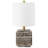 Kovac 16" Tall Stone Table Lamp with Fabric Shade in Grey Veined Travertine-417437401