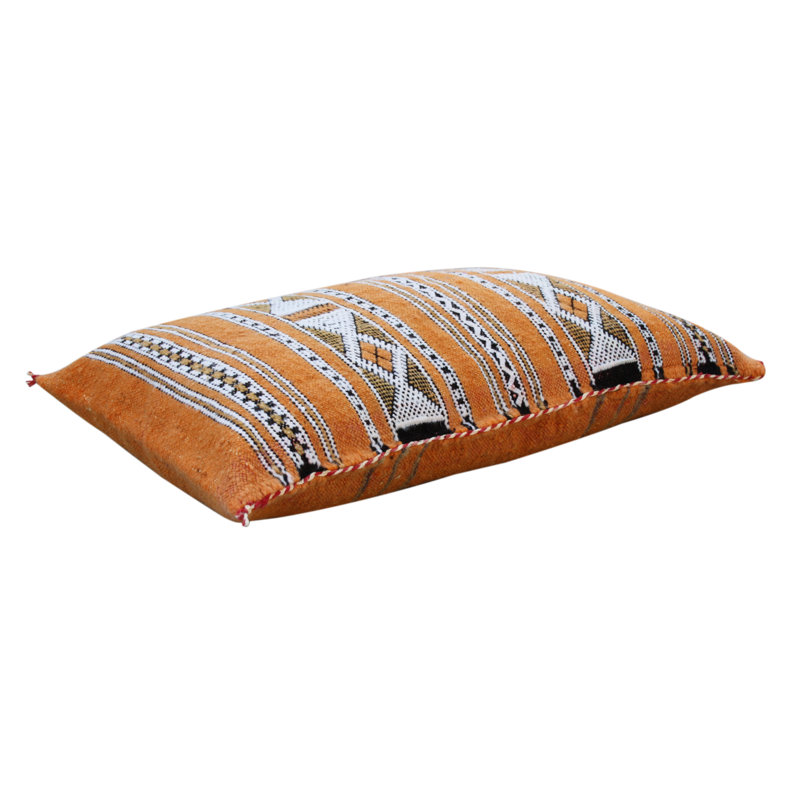 Coussin en laine, H 15,5 po x l 26 po, Polyester / rembourrage écologique, Orange / Noir / Blanc