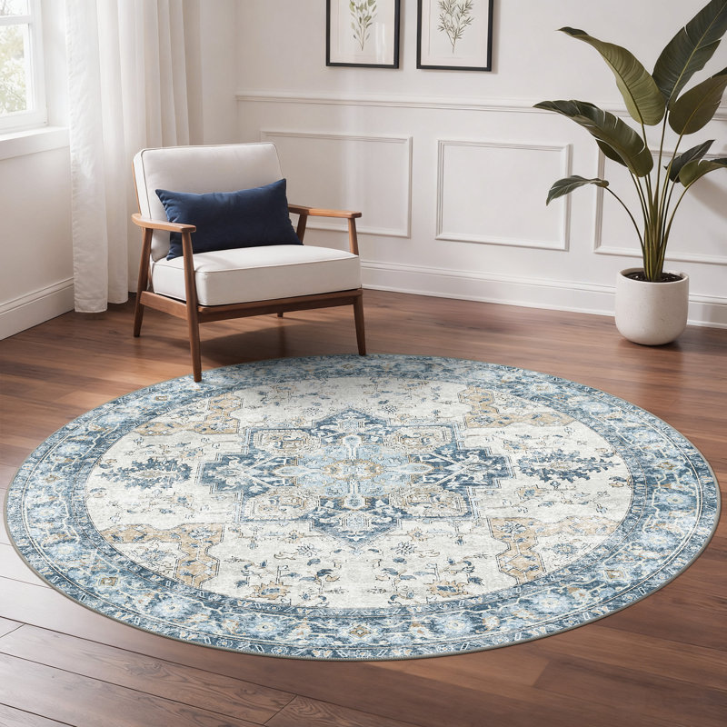 Tapis oriental performance Roehit, Bleu, Rond 6 pi