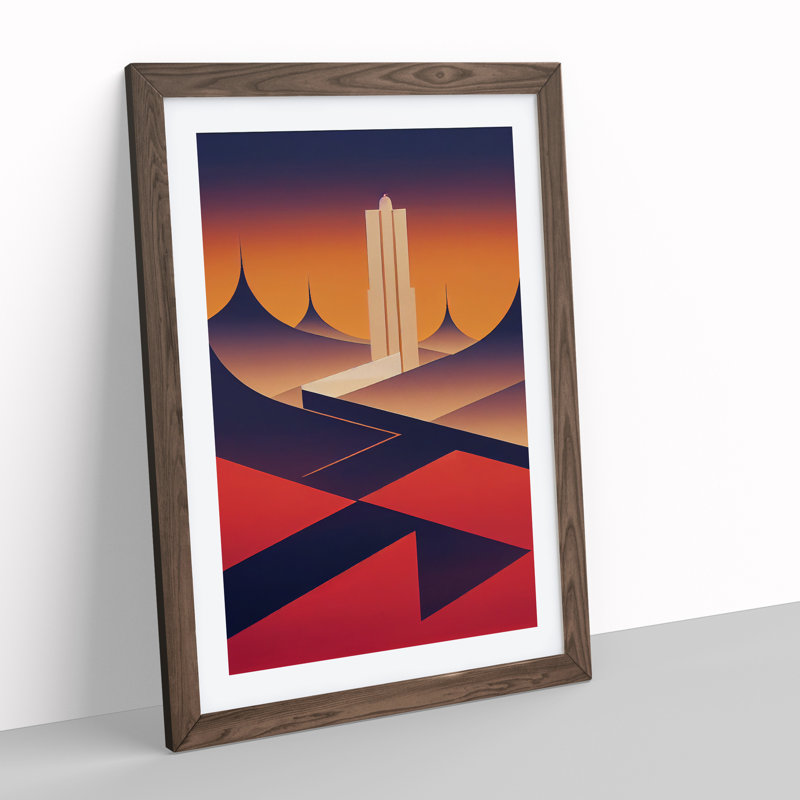 XV1022-709X Art Deco City Skyline No.6 1 Piece Single Picture Frame Wall Art, 64cm H x 46cm W, Brown