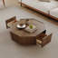 Table basse hexagonale en placage de bois avec tiroirs doubles - Table de rangement rotative
