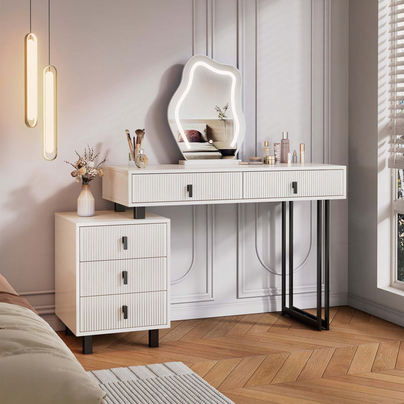 Adjustable-Length Vanity with Cloud LED Mirror and Storage