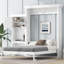 Lit escamotable avec plusieurs tablettes de rangement et décoration à persiennes-1008436893