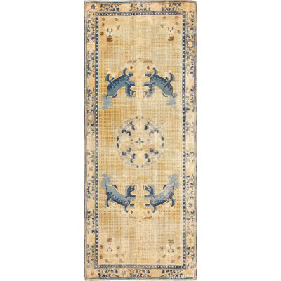 One-of-a-Kind 6'4" X 15'2" Before 1900 Runner Wool Area Rug in Blue/Beige