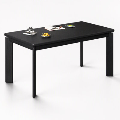 Solid Wood Rectangular Dining Table with Sturdy Legs & Thick Panel Top, Modern Wooden Kitchen Table for 4 to 6 People, Black