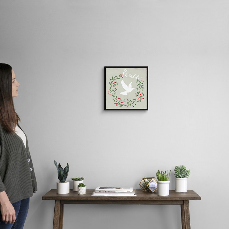Peace Dove-impression d’art textuel sur toile, H 14 po x l 14 po x P 1,75 po, Cadre noir