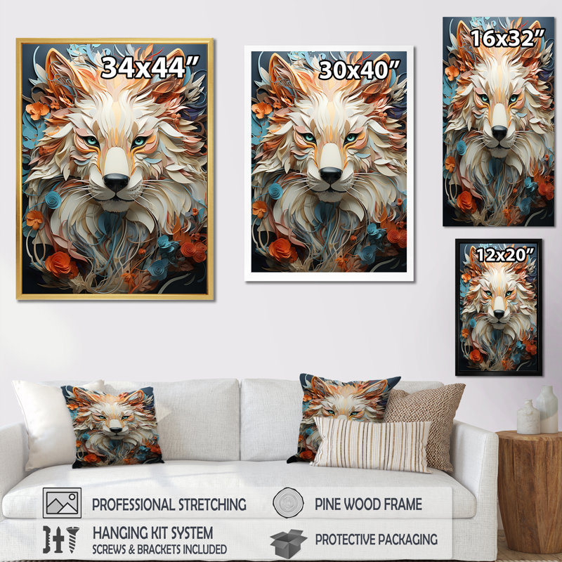 Portrait d'animal mystique sur toile, Cadre naturel flottant, H 40 po x l 30 po x P 1,5 po