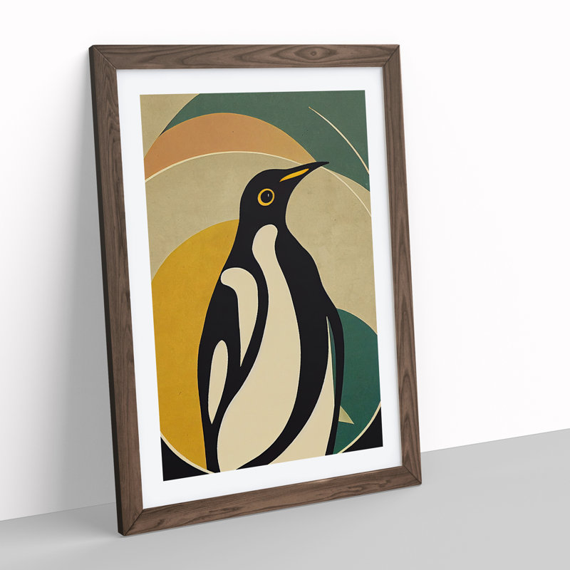 Modern Abstract Penguin No.5 - Framed Print, 64cm H x 46cm W x 2cm D, Walnut