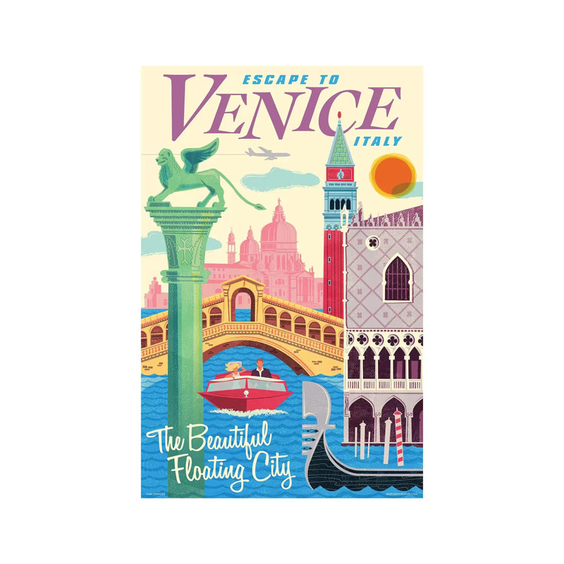 «Venice Travel Poster II» par Jim Zahniser - impression sur toile tendue, H 12 po x l 8 po x P 0,75 po
