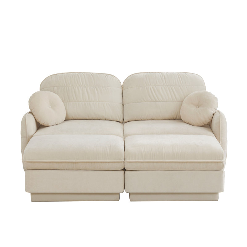 Canapé modulaire à 2 places en chenille crème beige avec repose-pieds et coussins décoratifs Cloud Cloud, Chenille crème