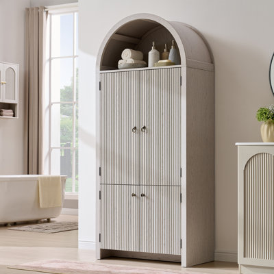 71" Tall Modern Arched Bathroom Storage Cabinet, Fluted Storage Cabinet w/3 Adjustable Shelves, 6 Door Shelves
