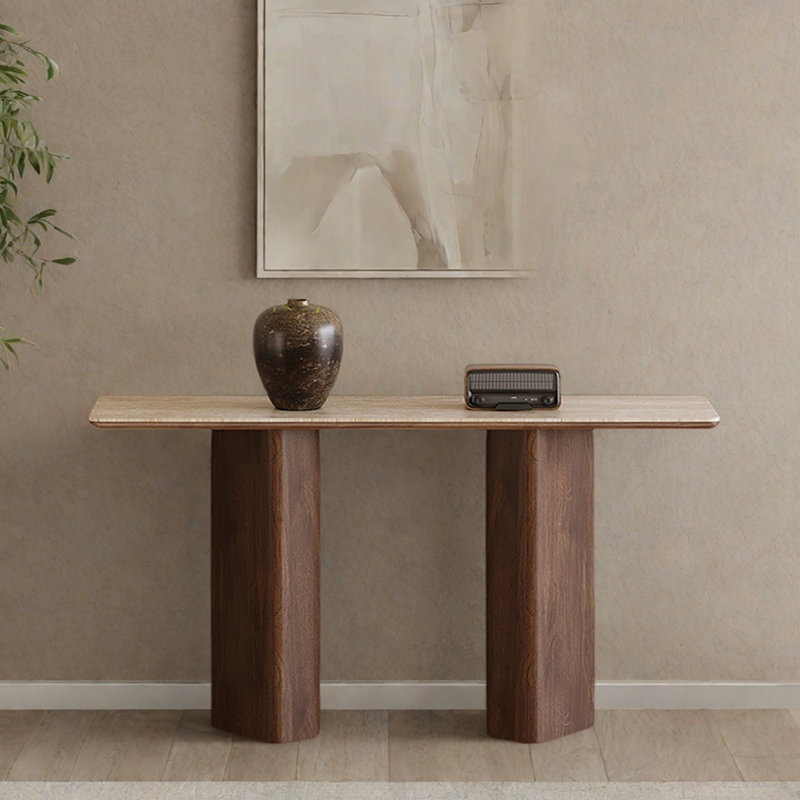 Console de style chinois, Noyer, H 33,5 po x l 47,2 po x P 13,8 po