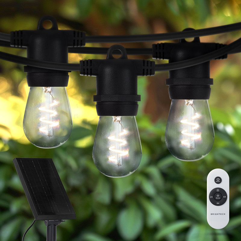 Guirlande de lumières DEL d'extérieur à énergie solaire de 48 pi avec 15 ampoules à filament spiralé Ambiance Pro, télécommande, résistant aux intempéries et cordon de qualité commerciale