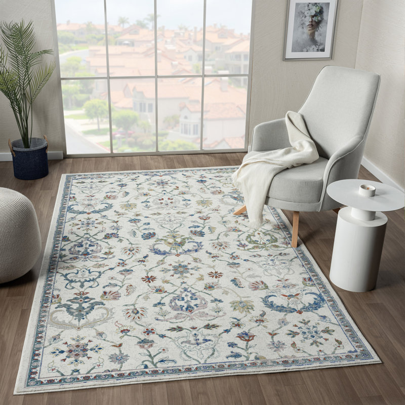 Tapis performance d'intérieur / floral Nekiesha, Rectangle 7 pi 9 po x 9 pi 9 po