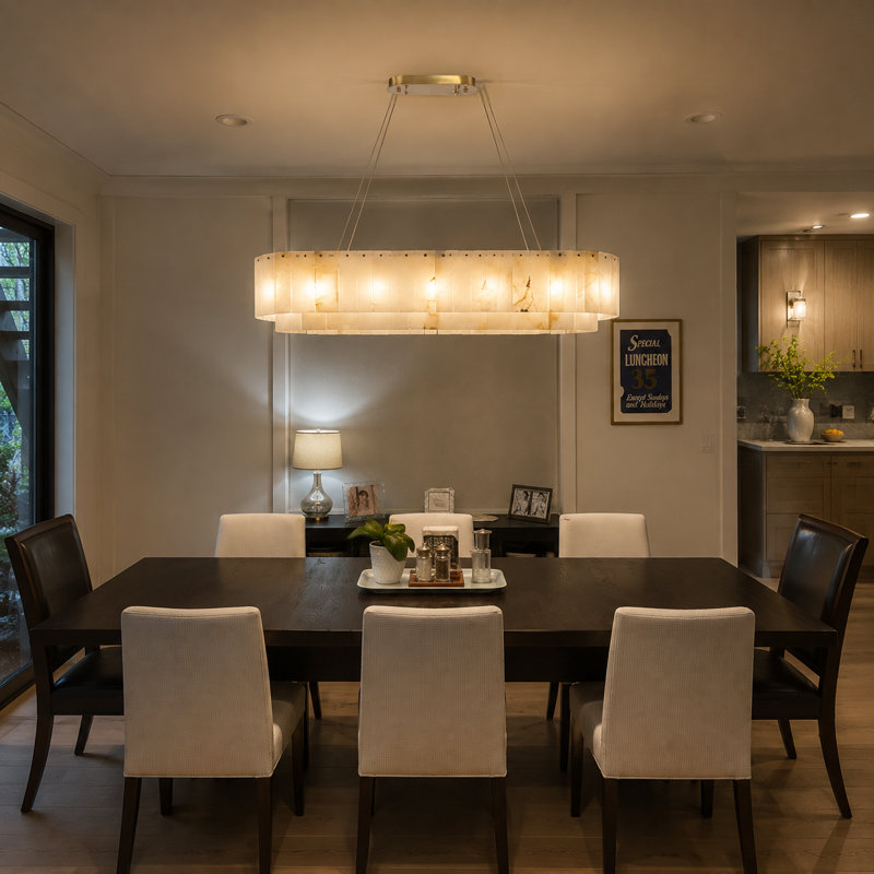 Lustre rectangulaire 40 lumières à double couche 40 "à 12 lumières en albâtre naturel, finition laiton