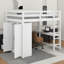 Lit mezzanine en bois pleine grandeur avec garde-robe intégrée, bureau, tiroirs et tablettes de rangement-65818727