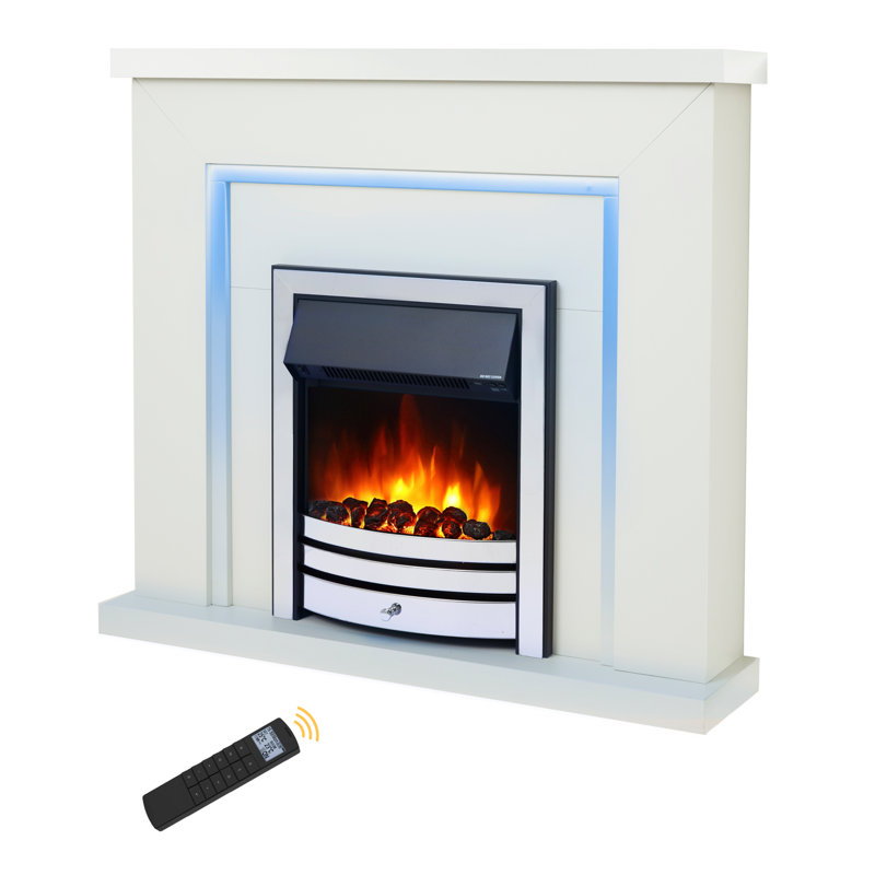 Castleton Fires & Fireplaces 110cm W White Electric Fireplace with 6824.28 BTU, White/Grey/Chrome