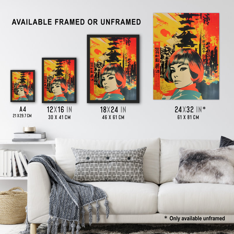 Wall Art Print Tokyo Abstract 1960's Collage Woman Portrait Vibrant Bold Bright Colourful Painting Poster