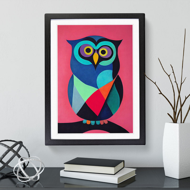 Colourful Abstract Owl No.1 - Single Picture Frame Print, Black, 64cm H x 46cm W x 2cm D
