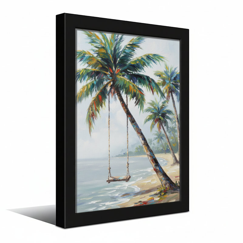 Plantes et fleurs Palm Tree Beach Swing Ocean View Sky Sand, H 30 po x l 20 po, Toile tendue, Ne s’applique pas