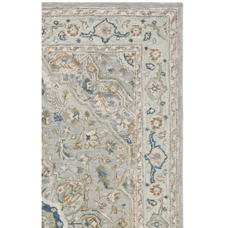 Calai Hand Tufted Wool Cotton Oriental Rug in Ivory/Blue, Rectangle 3" x 5"