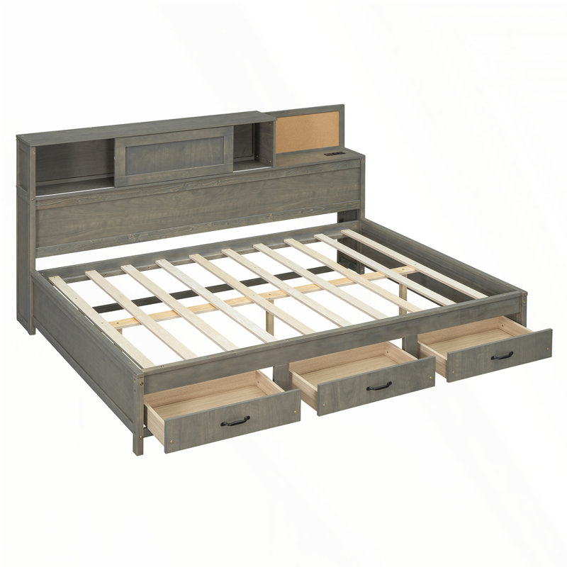 Lit de jour en bois avec 3 tiroirs de rangement, gris, Complète