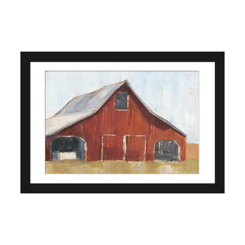 «Rustic Red Barn I», impression sur toile, H 16 po x l 24 po x P 1 po, Papier d'art encadré noir, Blanc