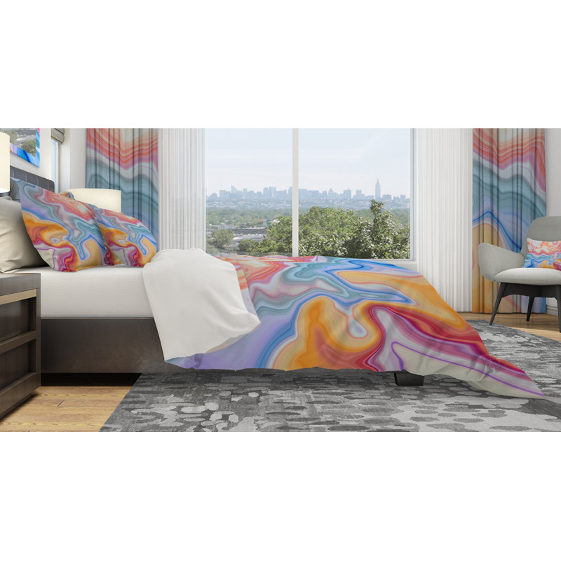 Ensemble de housse de couette marbré designart, Housse de couette très grand + 2 taies décoratives