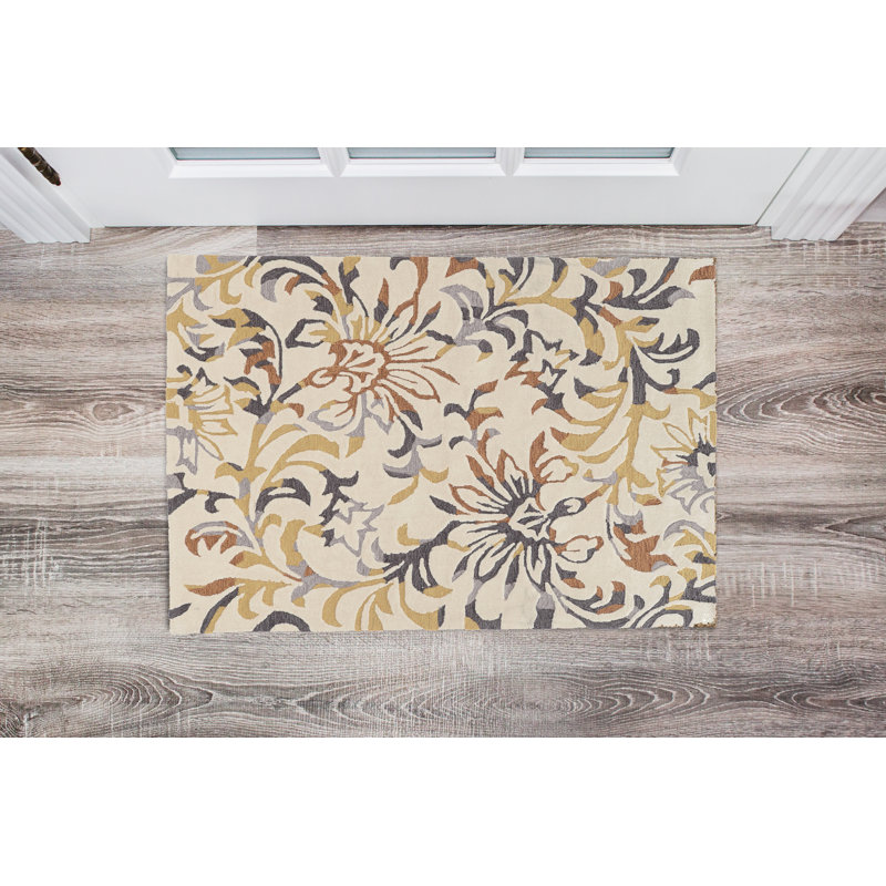 Tapis ivoire / doré touffeté à la main Marisela, Rectangle 8 pi x 10 pi