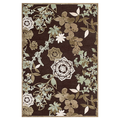 Tapis floral chocolat / blanc Champine