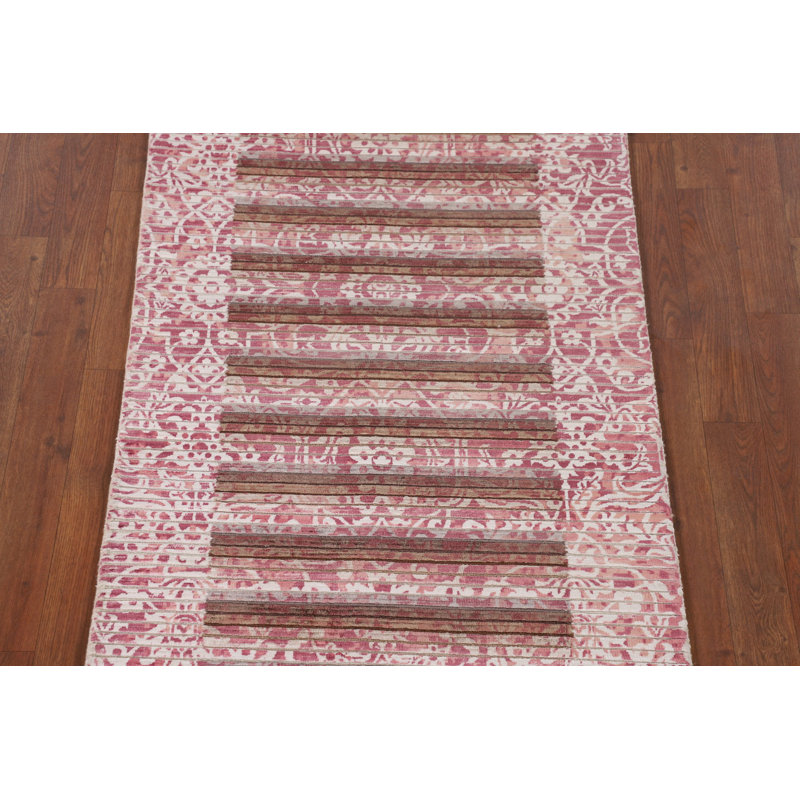 Tapis oriental rayé à motif abstrait moderne